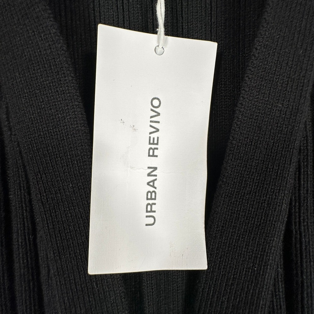 Urban Revivo Cardigan Women L Black Gold Button Ribbed Knit Collared Sweater NEW - Picture 6 of 10
